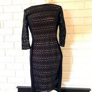 Anne Klein black lace ¾ sleeve lined sheath dress Womens Size 10